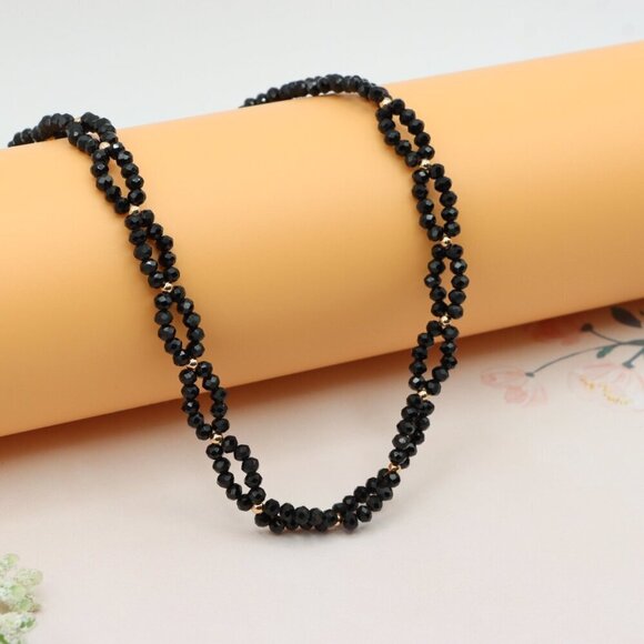 Rose Gold Black Beaded Necklace with Gold-Plated Brass Finish, XPNL0234 - Picture 6 of 12